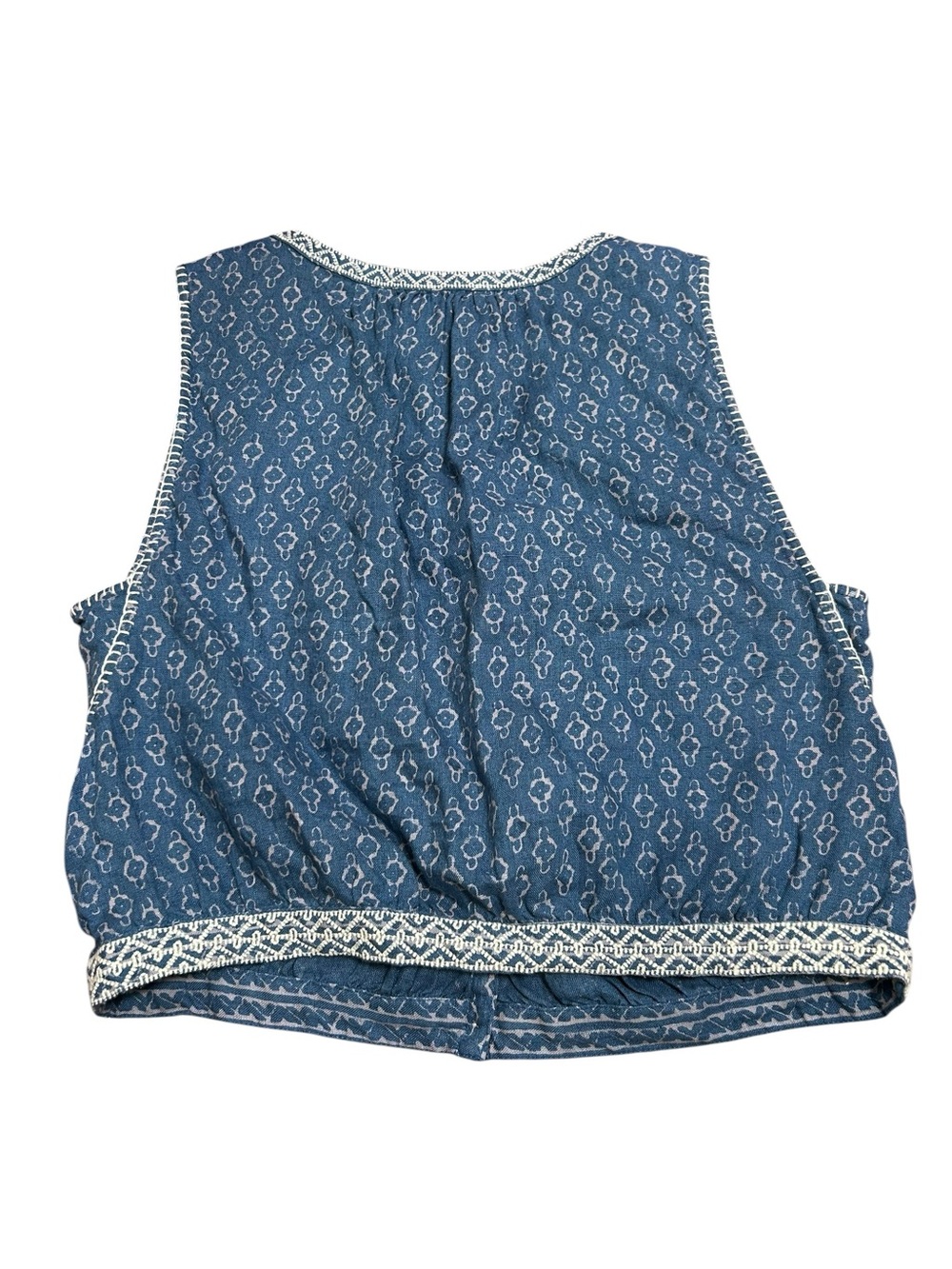 Faherty Isla blue linen denim embroidered sleeveless crop tank top size small - Picture 6 of 11